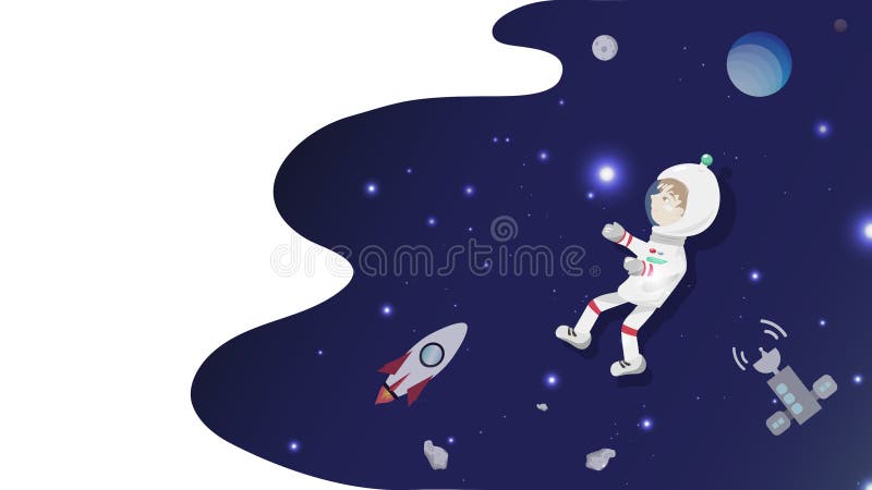 Child vector, astronaut boy, stars, galaxy and space, thinking idea creative concept, flat design cartoon background illustration royalty free illustration