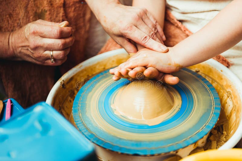 Child Working on Potter`s Wheel Stock Photo Image of people, pottery