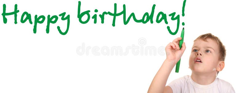 Child write happy birthday royalty free stock photo Child write happy birthday royalty free stock photo
