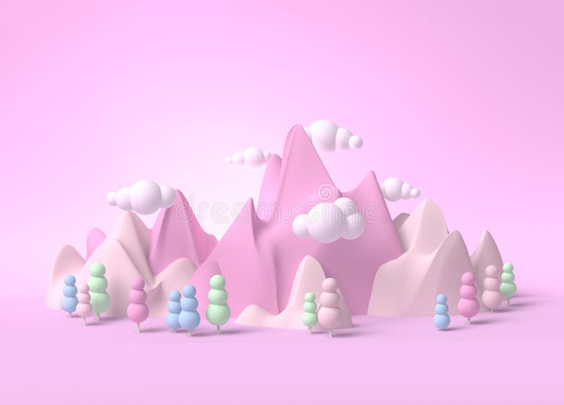 Childhood soft dream fantasy world landscape 3d