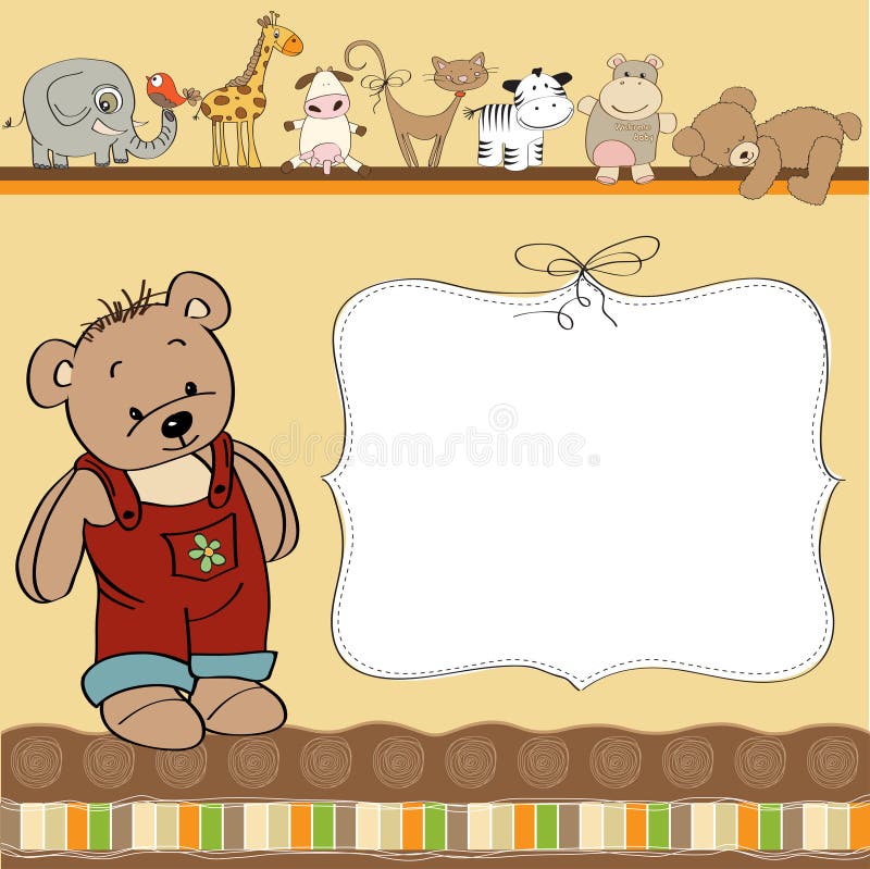 childish card with funny teddy bear