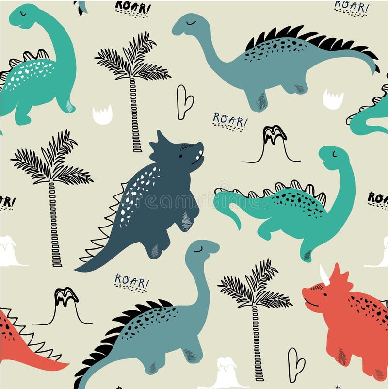 Childish dinosaur seamless pattern for fashion clothes, fabric, t shirts. hand drawn vector with lettering vector illustration Childish dinosaur seamless pattern for fashion clothes, fabric, t shirts. hand drawn vector with lettering vector illustration
