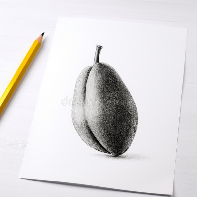Childish Drawing Of A Mango With Black Pencil On White Background Stock Childish Drawing Of A Mango With Black Pencil On White Background Stock