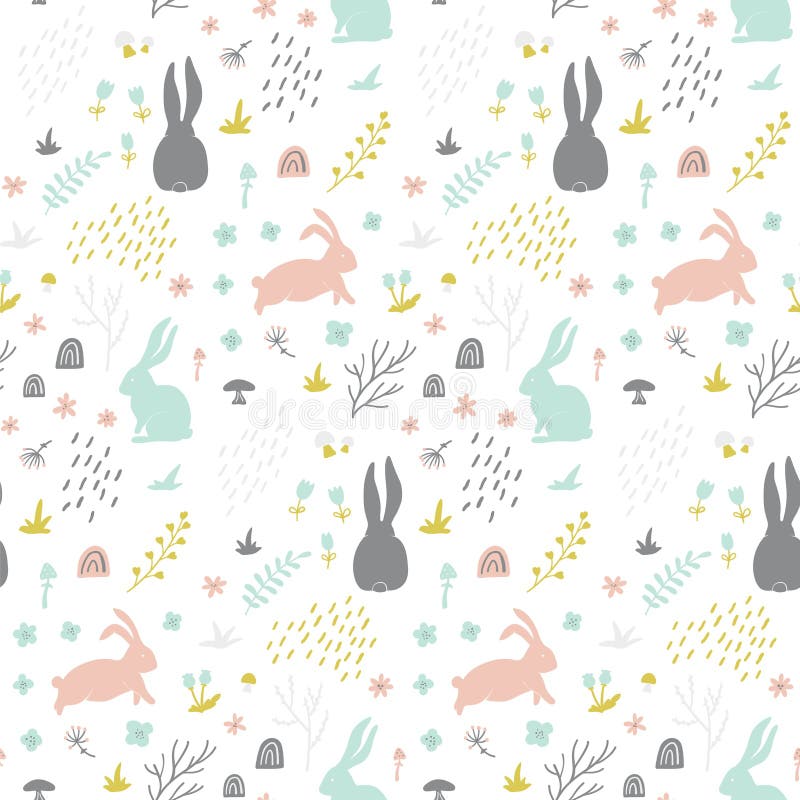 Childish seamless pattern with bunny.