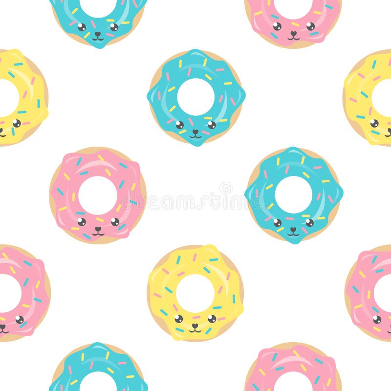 Childish Seamless Pattern with Cute Kawaii Donuts. Creative Texture for