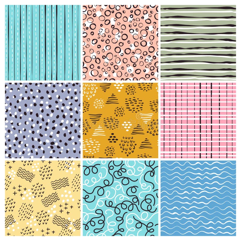 Childish style pattern. Simple lines abstract shapes doodles stripes vector seamless textile design projects royalty free illustration Childish style pattern. Simple lines abstract shapes doodles stripes vector seamless textile design projects royalty free illustration