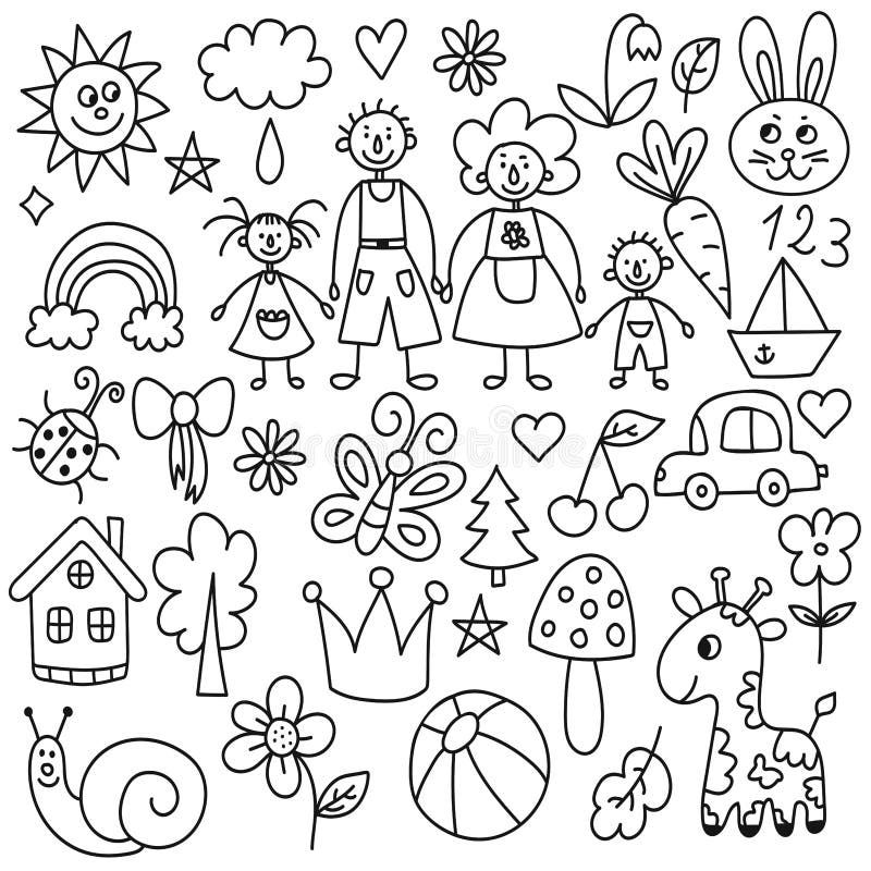 Childish Drawings Seamless Vector Pattern Stock Vector - Illustration ...