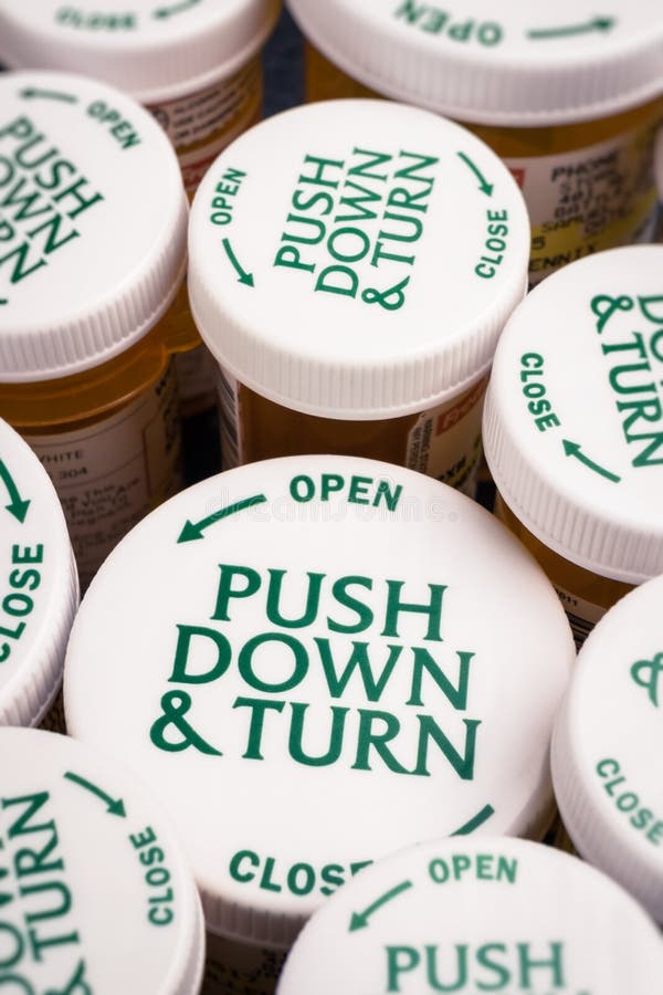 Childproof Tops of Prescription Bottles royalty free stock image