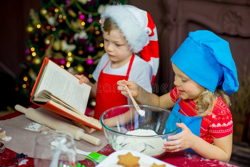 Children Baking Christmas Cookies Stock Image - Image of making, flour