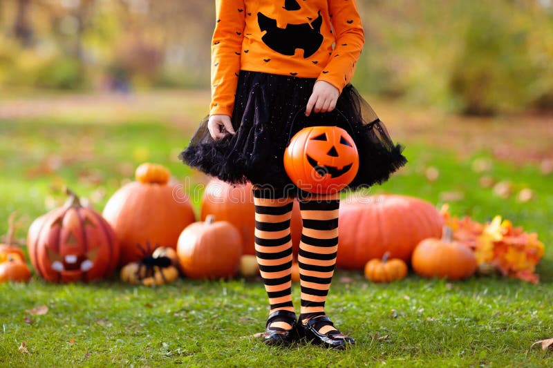 Kids with Pumpkins on Halloween Stock Image - Image of dressed, carving ...