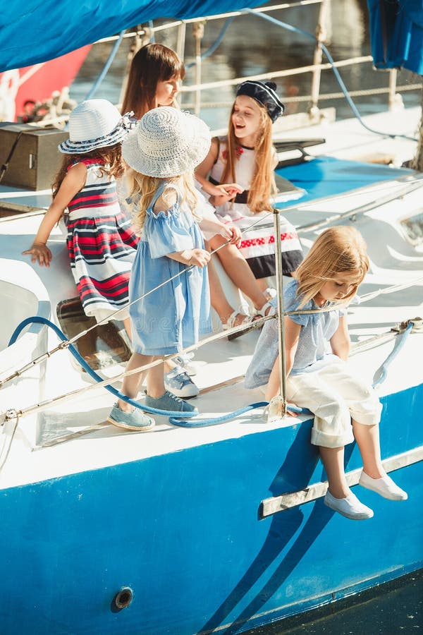 The Children on Board of Sea Yacht Stock Photo - Image of baby, girl ...