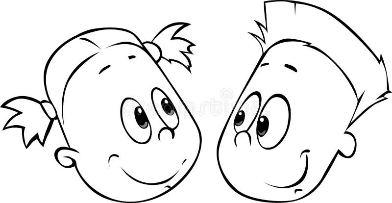 Children Boy And Girl Head Vector Cartoon Illustration Black Stock Vector Illustration Of Coloring Look 4711