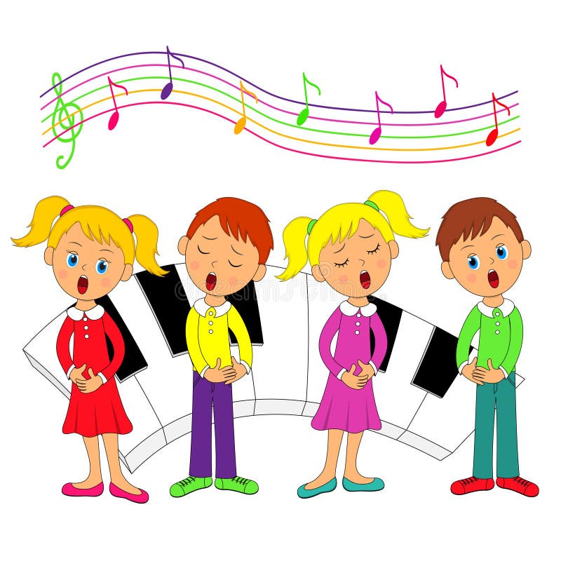 Children, boys and girls singing stock illustration