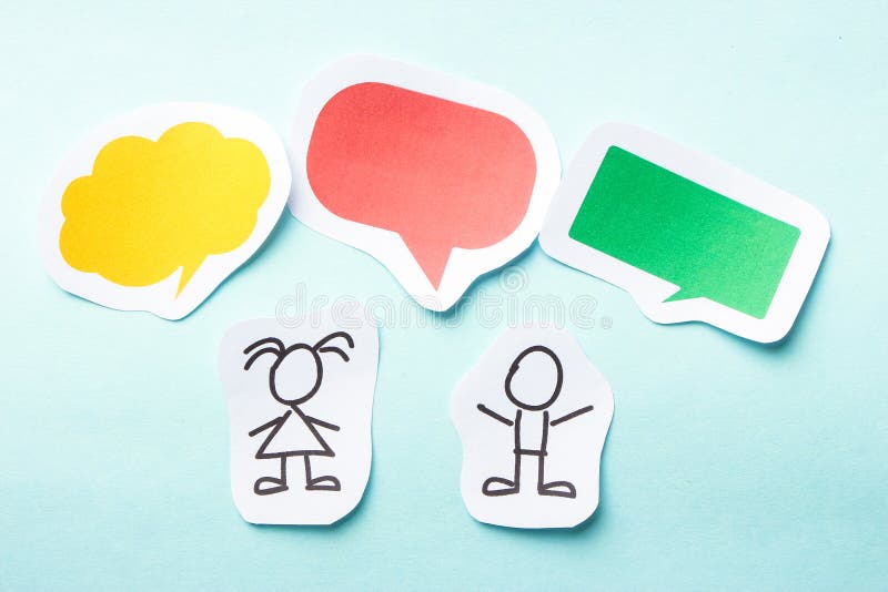 Paper children with colorful blank dialog speech bubbles. Paper children with colorful blank dialog speech bubbles.