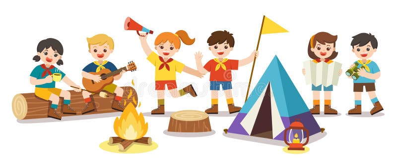 Children Camping Out On White Background Camping Kids Concept Summer