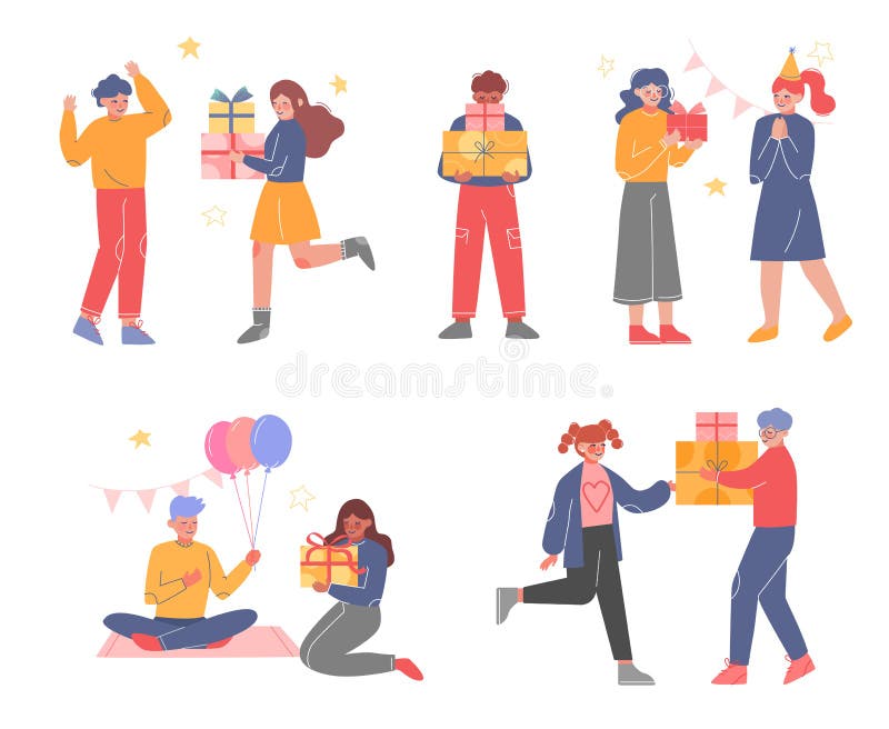 Children Celebrating Birthday Party Set, Teenage Boys and Girls Giving Gift  Boxes and Having Fun Together Cartoon Vector Stock Vector - Illustration of  birthday, christmas: 181857898
