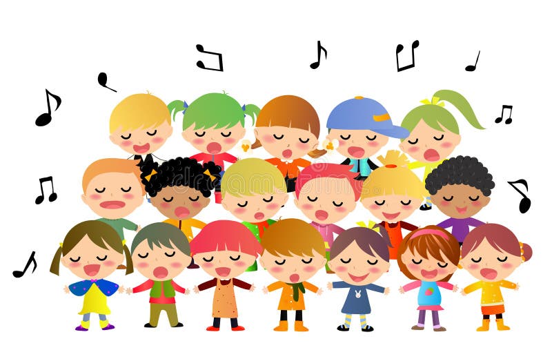 Illustrazione di bambini cantando in coro.