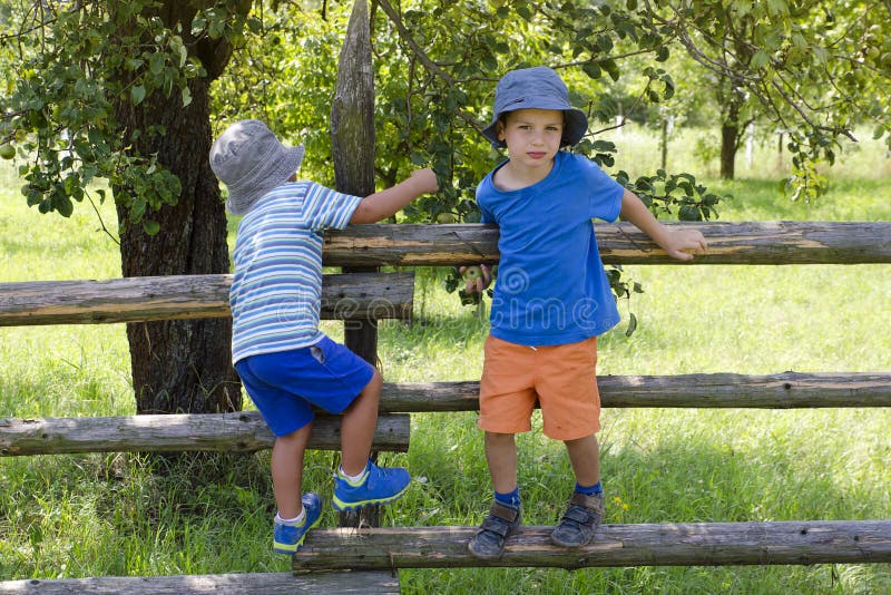 Children climbing garden fence