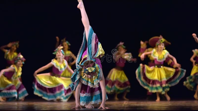 Children in Colorful Costumes Dance Mexican Dance on Stage Editorial ...