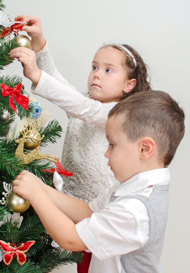 Children Decorating Christmas Tree Stock Photo Image of childhood