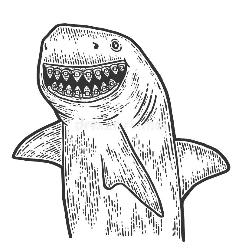 Children Dentistry, Shark With Dental Braces. Sketch