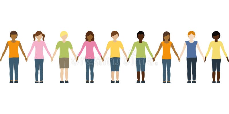 Children of different skin color hold each other`s hands