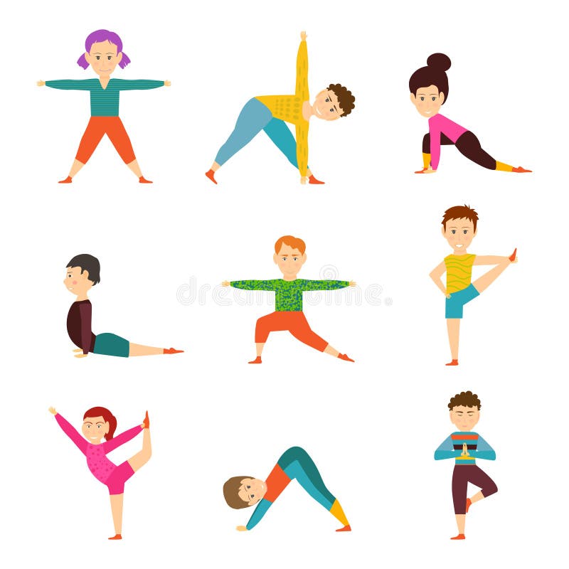 Children in Different Yoga Poses Isolated on White Background. Kids ...