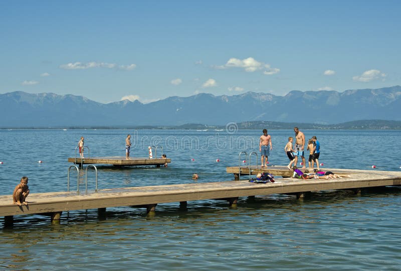 Children on Dock, Montana Lake