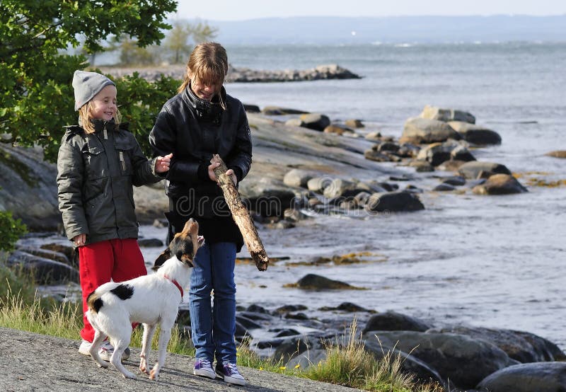 Children with dog