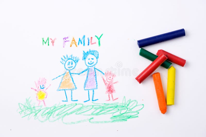 Children drawing of my family using crayon. Children drawing of my family using crayon