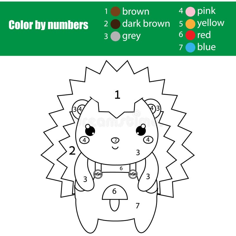 Children educational game. Coloring page with cute hedgehog. Color by numbers, printable activity stock illustration Children educational game. Coloring page with cute hedgehog. Color by numbers, printable activity stock illustration