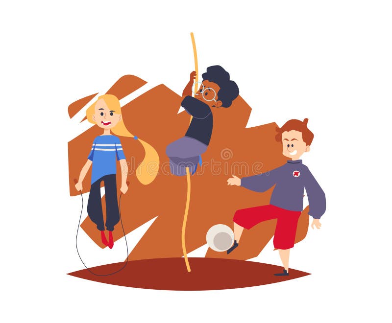 Children Exercising at Physical Education Lesson, Vector Illustration  Isolated. Stock Vector - Illustration of sport, student: 232376621