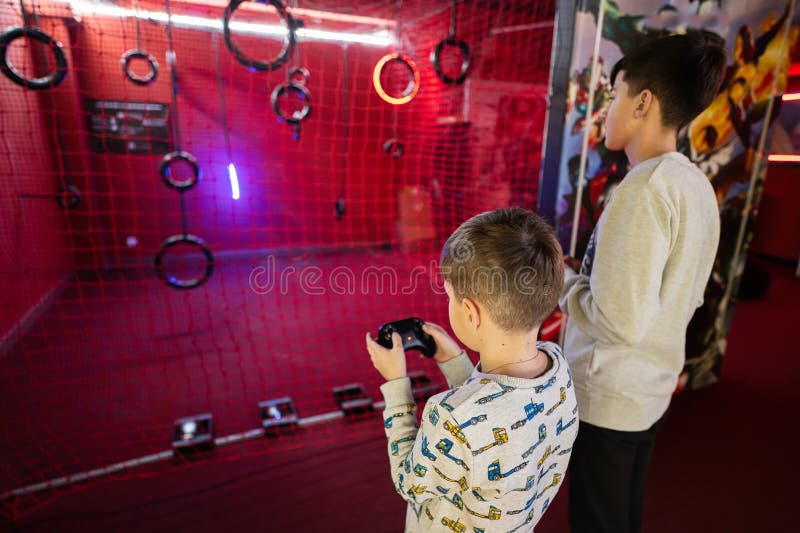 Children Flying Remote Control Drones Game Indoor Play Zone Stock Photo