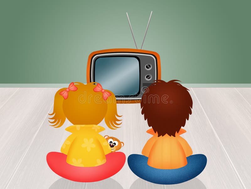 Children in Front To Television Stock Illustration - Illustration of  monitor, television: 78756742