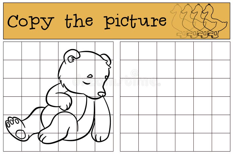 Children games: Copy the picture. Little cute baby bear sleeps. He is so sweet.