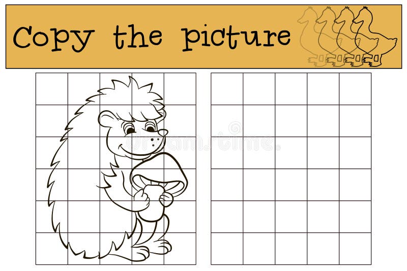 Children games: Copy the picture. Little cute hedgehog.