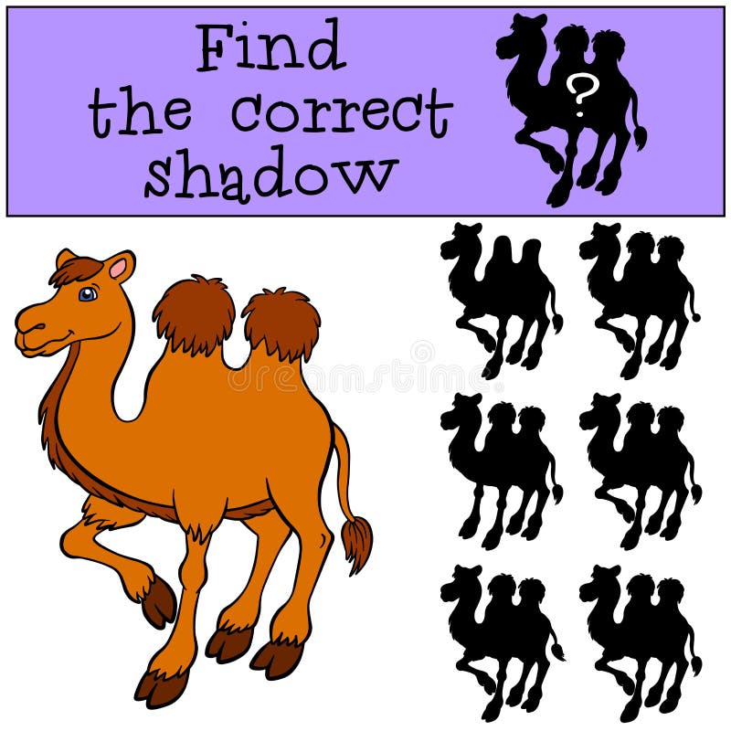 Children games: Find the correct shadow. Cute camel.
