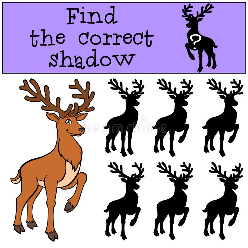Children games: Find the correct shadow. Cute deer.