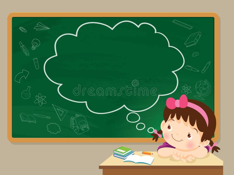 Children girl thinking and chalkboard royalty free illustration Children girl thinking and chalkboard royalty free illustration