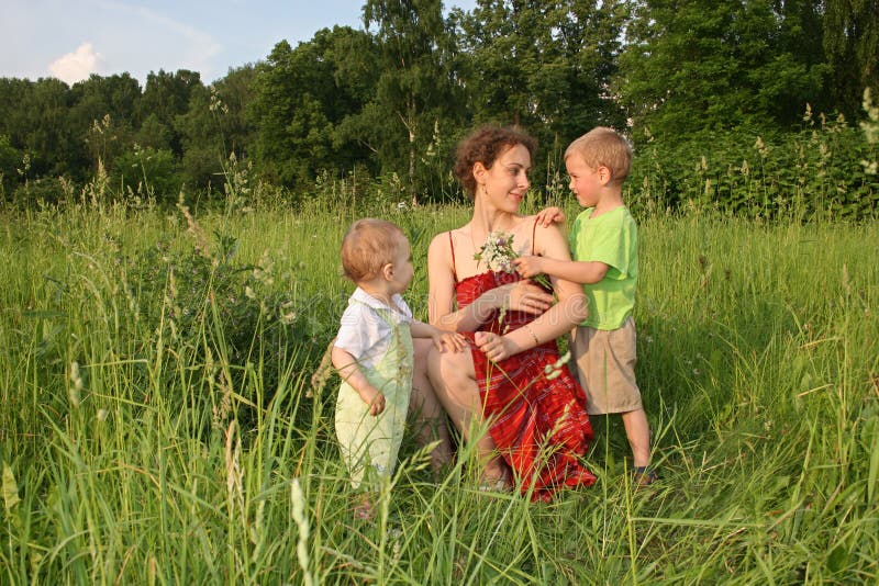 Children Give Mother Flowers Stock Photo Image of cute, parent 904256