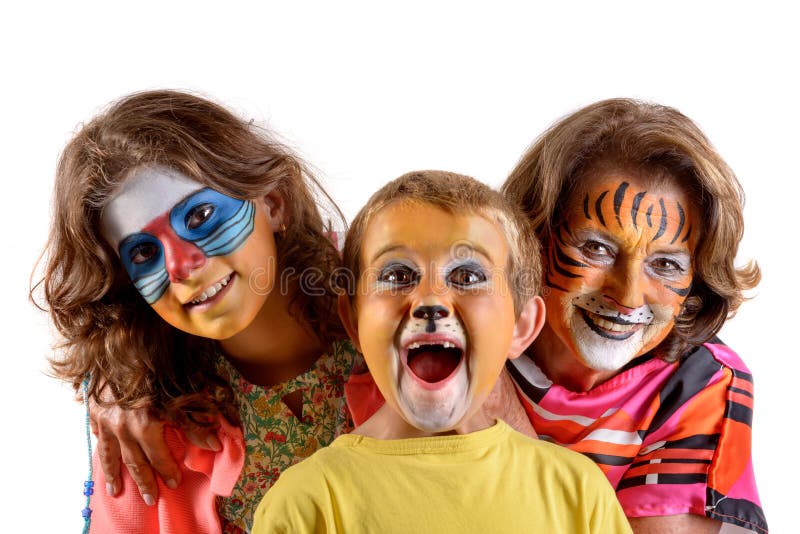 Kids and Granny with Face-paint Stock Photo - Image of granny ...