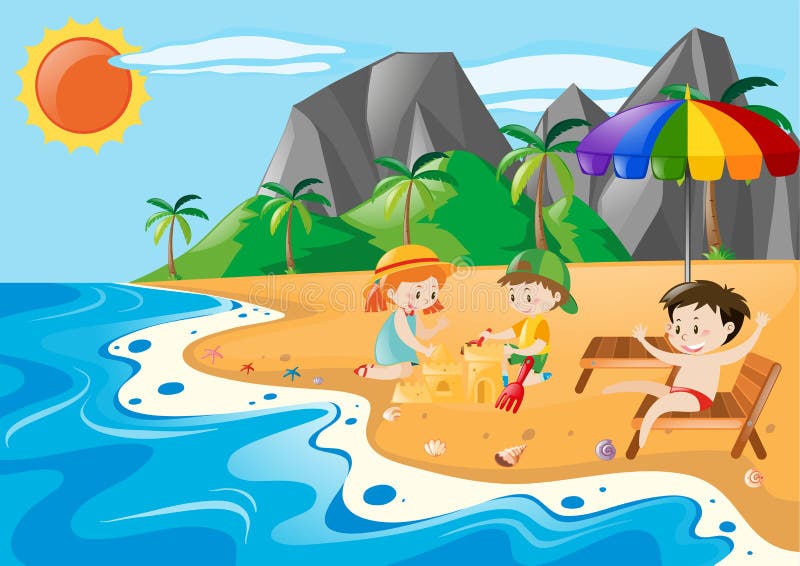 Children Kids Clipart-kids enjoying summer fun at the beach clipart