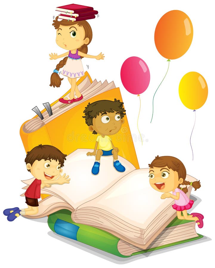 Children Having Fun with Big Books Stock Vector Illustration of