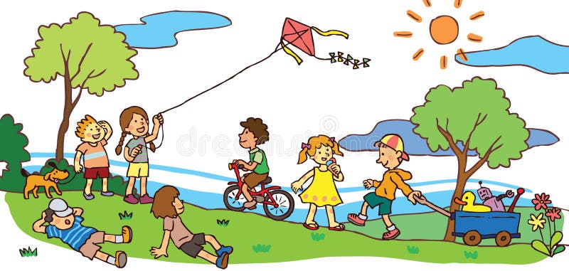 Children having a good time in summer landscape (v