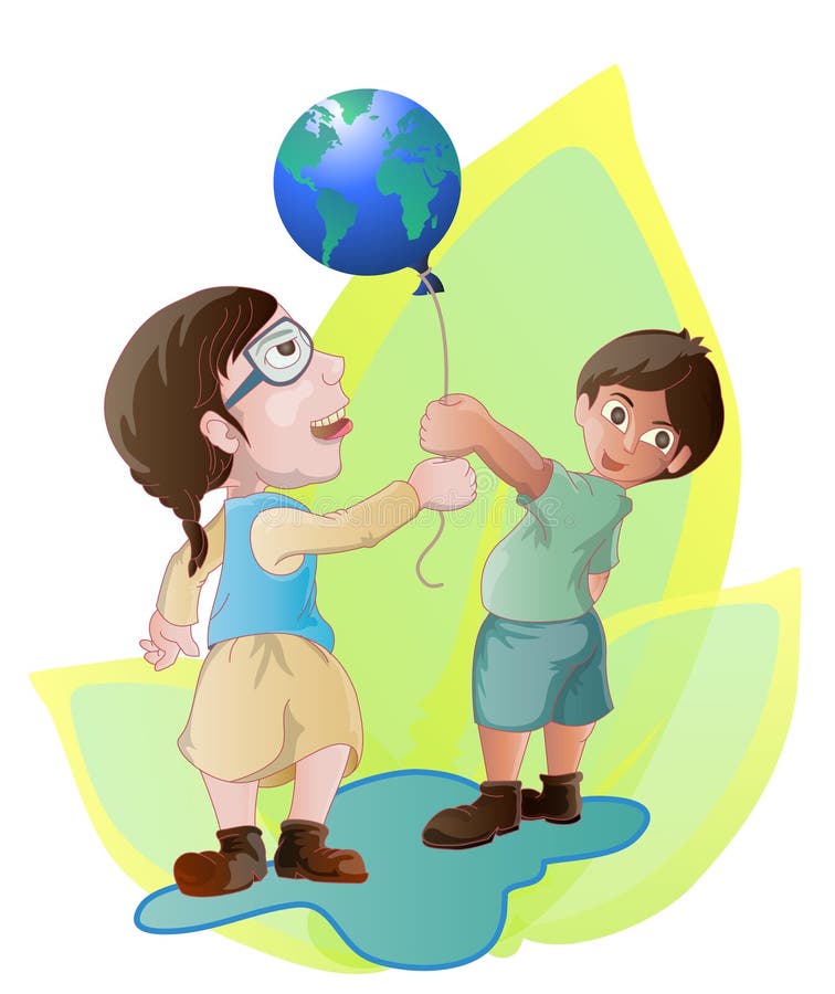 Children holding globe balloon