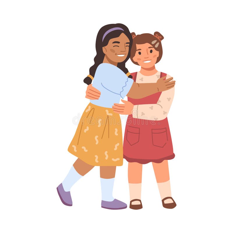 Children Hugging, Sisters Bonding Stock Vector Illustration of