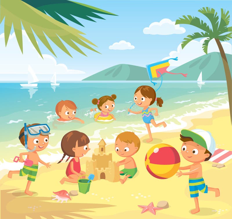 Kids Beach Stock Illustrations – 29,429 Kids Beach Stock