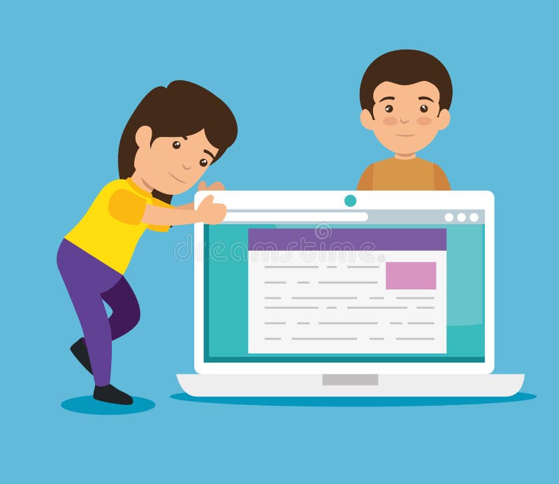 Children with laptop education document technology royalty free illustration