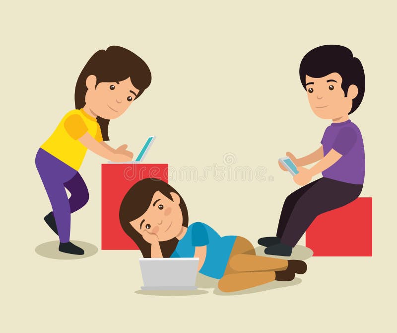 Children with laptop and smartphone education technology royalty free illustration