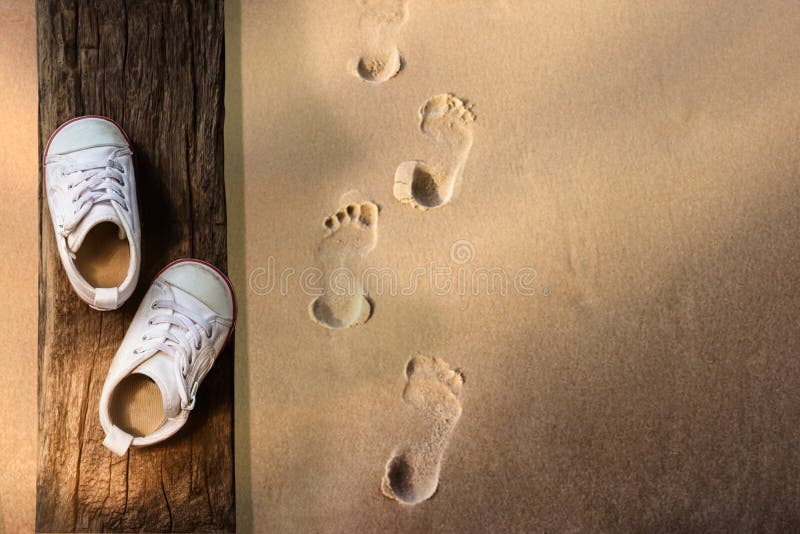 Children Learn Beyond Classroom Concept, Kids Shoes Lay on the W